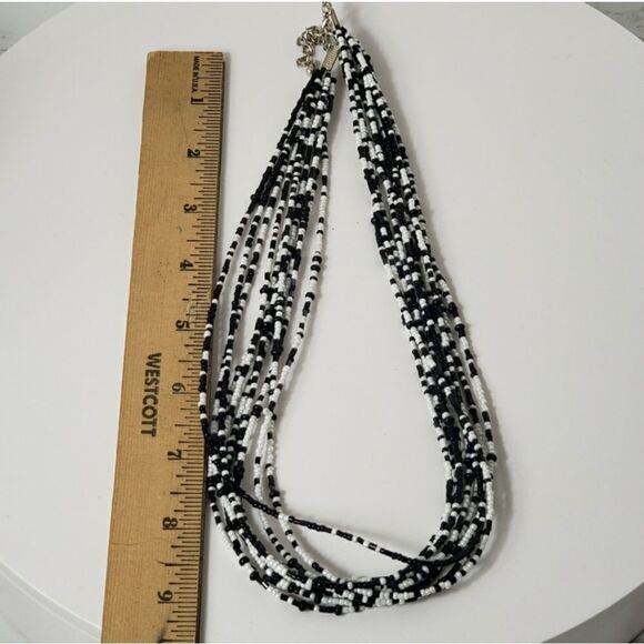 MULTI-STRAND Seed Bead Black & White Necklace - Picture 4 of 4